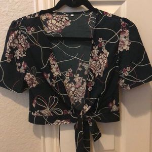 Dark green shirt that ties in the front